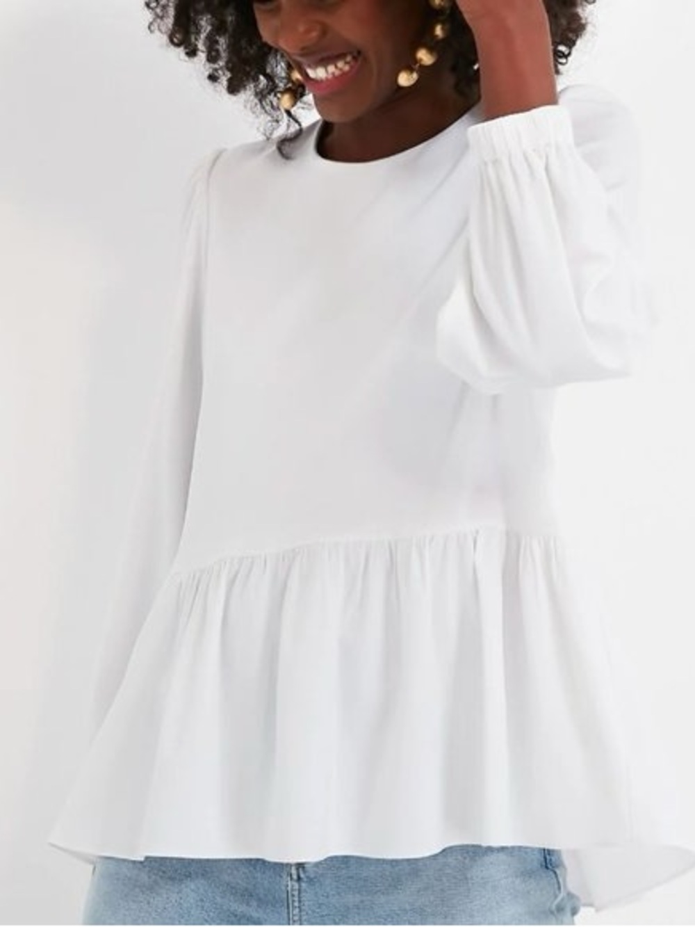 Pomander Place CarlotaTuckernuck Puff Balloon Sleeve Loose Fit Peplum Blouse XXL